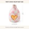 MACKENZIE-CHILDS Ceramic Heart Vase, Unique Flower-Vase Decor, Bud, Pink-and-White Rosy Check