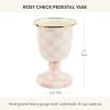 MACKENZIE-CHILDS Pedestal Vase, Decorative Centerpiece and Flower Holder, Green-and-White Emerald Check(Rosy Check)