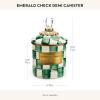 MACKENZIE-CHILDS Royal Check Enamel Canister, Blue-and-White Kitchen Storage Container with Lid, Demi(Emerald Check)