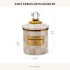 MACKENZIE-CHILDS Royal Check Enamel Canister, Blue-and-White Kitchen Storage Container with Lid, Demi(Rosy Check)