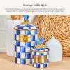 MACKENZIE-CHILDS Royal Check Enamel Canister, Blue-and-White Kitchen Storage Container with Lid, Demi(Royal Check)