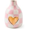 MACKENZIE-CHILDS Ceramic Heart Vase, Unique Flower-Vase Decor, Bud, Pink-and-White Rosy Check