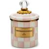 MACKENZIE-CHILDS Royal Check Enamel Canister, Blue-and-White Kitchen Storage Container with Lid, Demi(Rosy Check)