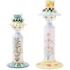 MACKENZIE-CHILDS Set of 2 Rosy Meadow Lady Ceramic Candle Holders, Candle-Holder Decor