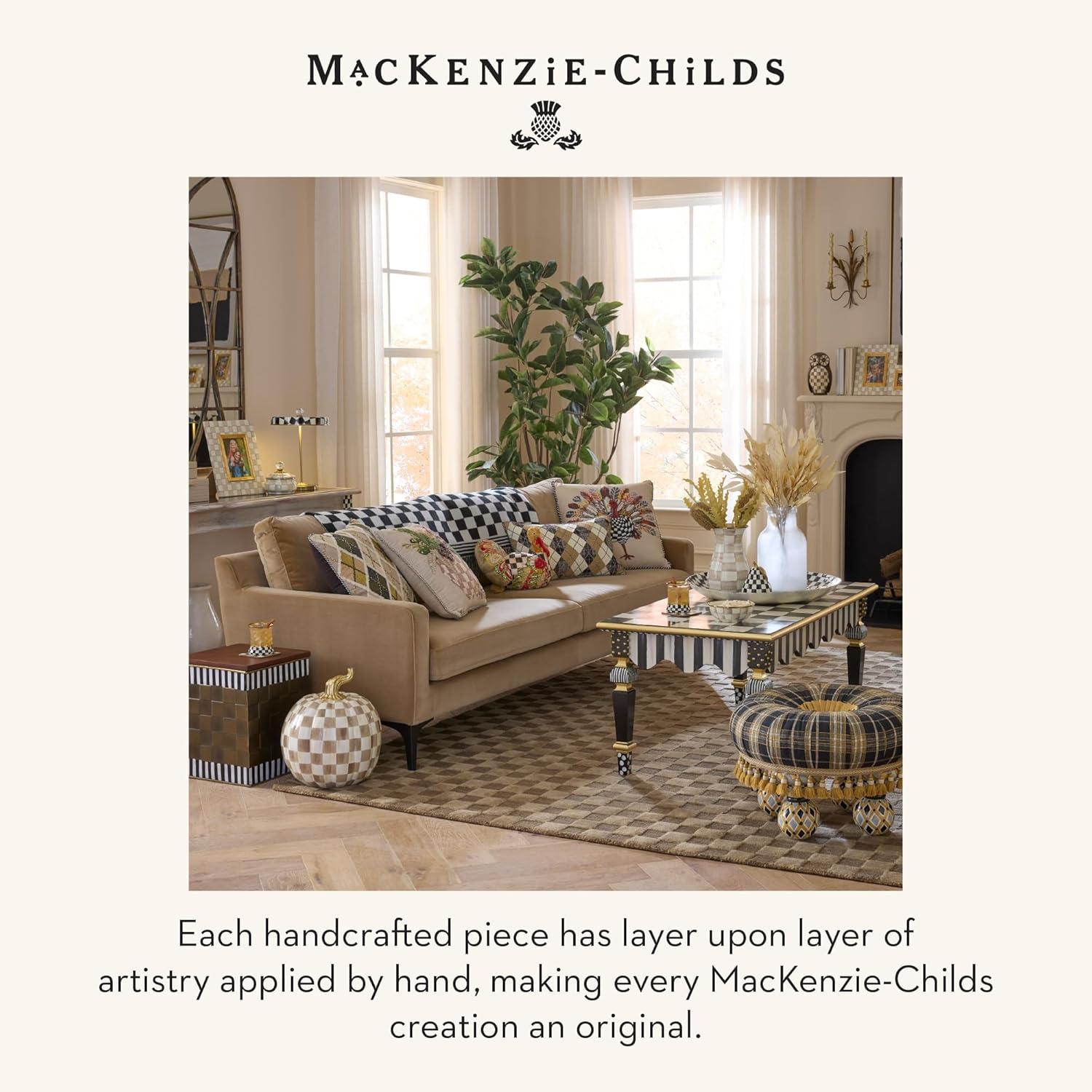 imageMACKENZIECHILDS LED Rechargeable Disk Table Lamp Cordless Touch Lamp GrayandWhite Sterling CheckCourtly Check