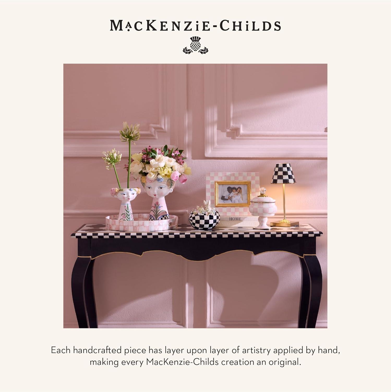 imageMACKENZIECHILDS Petit Four Platinum Round Knob Decorative Drawer and Cabinet Handle BlackandWhite Courtly CheckRosy Check