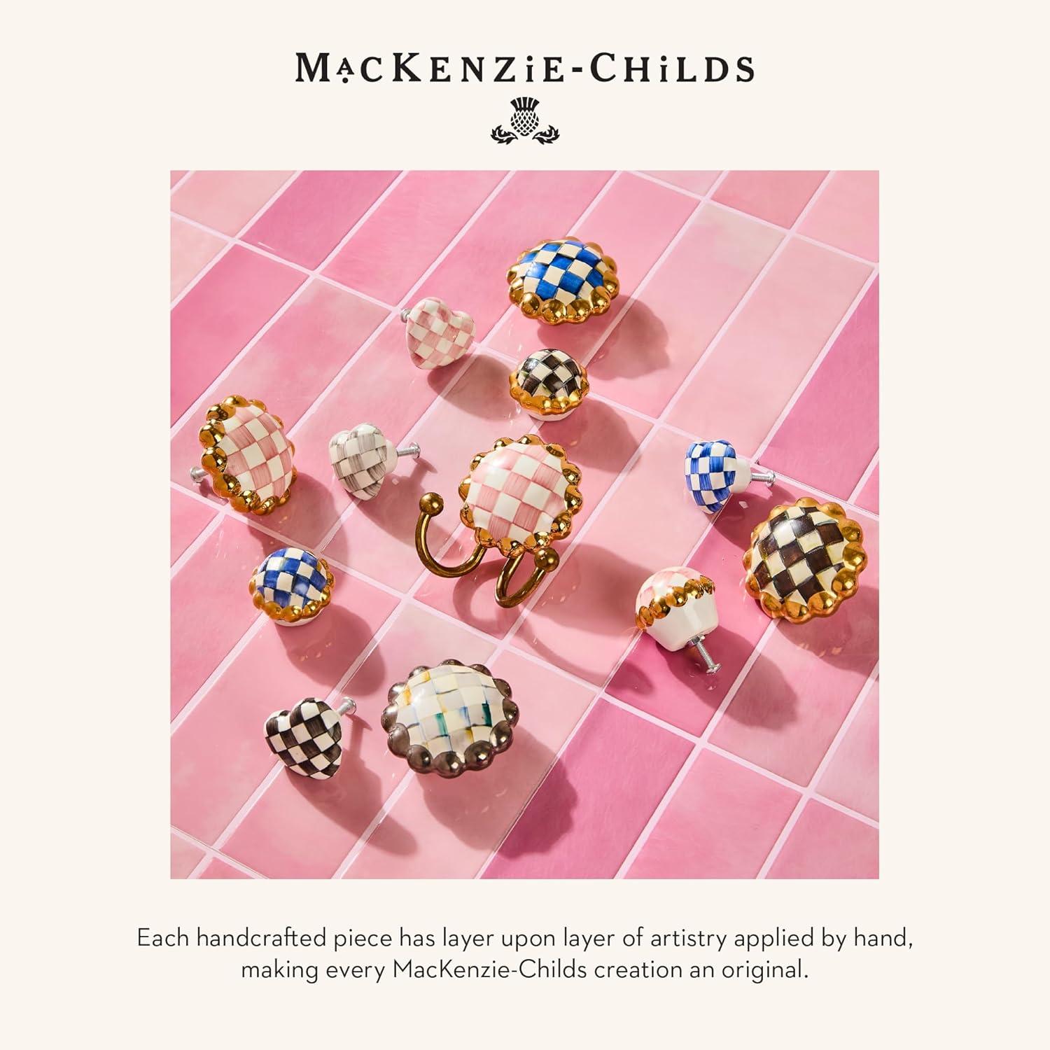 imageMACKENZIECHILDS Petit Four Platinum Round Knob Decorative Drawer and Cabinet Handle BlackandWhite Courtly CheckSterling Check