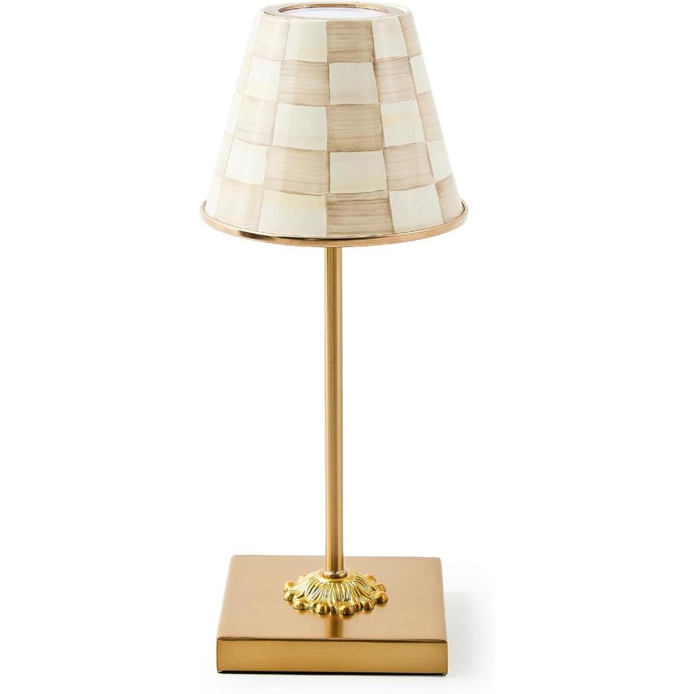 imageMACKENZIECHILDS LED Rechargeable Cafe Table Lamp Cordless Decorative Lamp GreenandWhite Emerald CheckMocha Check
