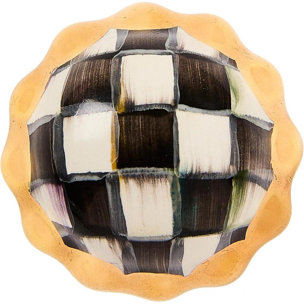 imageMACKENZIECHILDS Petit Four Platinum Round Knob Decorative Drawer and Cabinet Handle BlackandWhite Courtly CheckNo Color