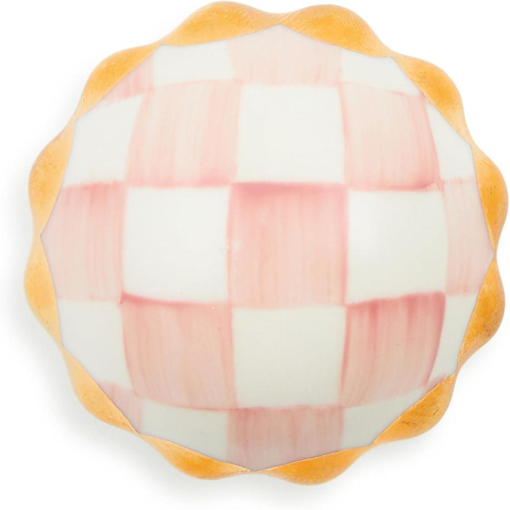 imageMACKENZIECHILDS Petit Four Platinum Round Knob Decorative Drawer and Cabinet Handle BlackandWhite Courtly CheckRosy Check