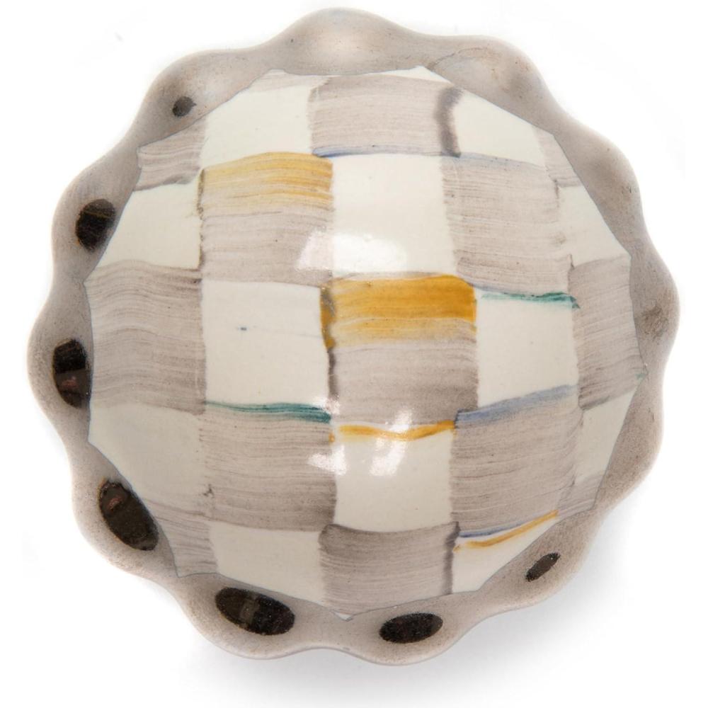 imageMACKENZIECHILDS Petit Four Platinum Round Knob Decorative Drawer and Cabinet Handle BlackandWhite Courtly CheckSterling Check