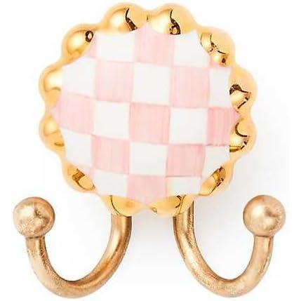 imageMACKENZIECHILDS Round Hook Decorative Wall Hook PinkandWhite Rosy CheckRosy Check