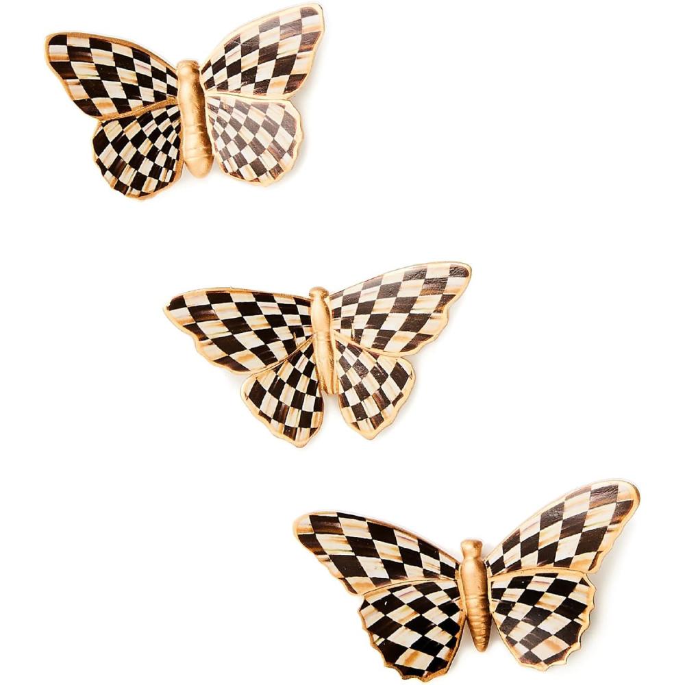 imageMACKENZIECHILDS Set of 3 Decorative Magnets Magnetic Art for Metal Items and Refrigerator Decor Courtly Check Butterfly