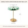 MACKENZIE-CHILDS LED Rechargeable Disk Table Lamp, Cordless Touch Lamp, Gray-and-White Sterling Check(Emerald Check)