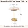 MACKENZIE-CHILDS LED Rechargeable Disk Table Lamp, Cordless Touch Lamp, Gray-and-White Sterling Check(Rosy Check)