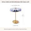 MACKENZIE-CHILDS LED Rechargeable Disk Table Lamp, Cordless Touch Lamp, Gray-and-White Sterling Check(Royal Check)