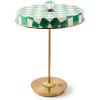 MACKENZIE-CHILDS LED Rechargeable Disk Table Lamp, Cordless Touch Lamp, Gray-and-White Sterling Check(Emerald Check)