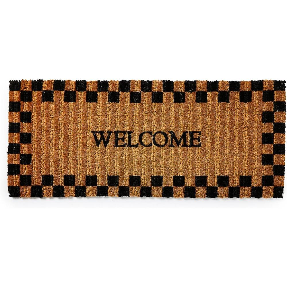imageMACKENZIECHILDS DoubleDoor Entrance Mat Decorative Outdoor Coir Doormat Double FrontDoor Mat and Welcome Mat Welcome CheckedWelcome Checked