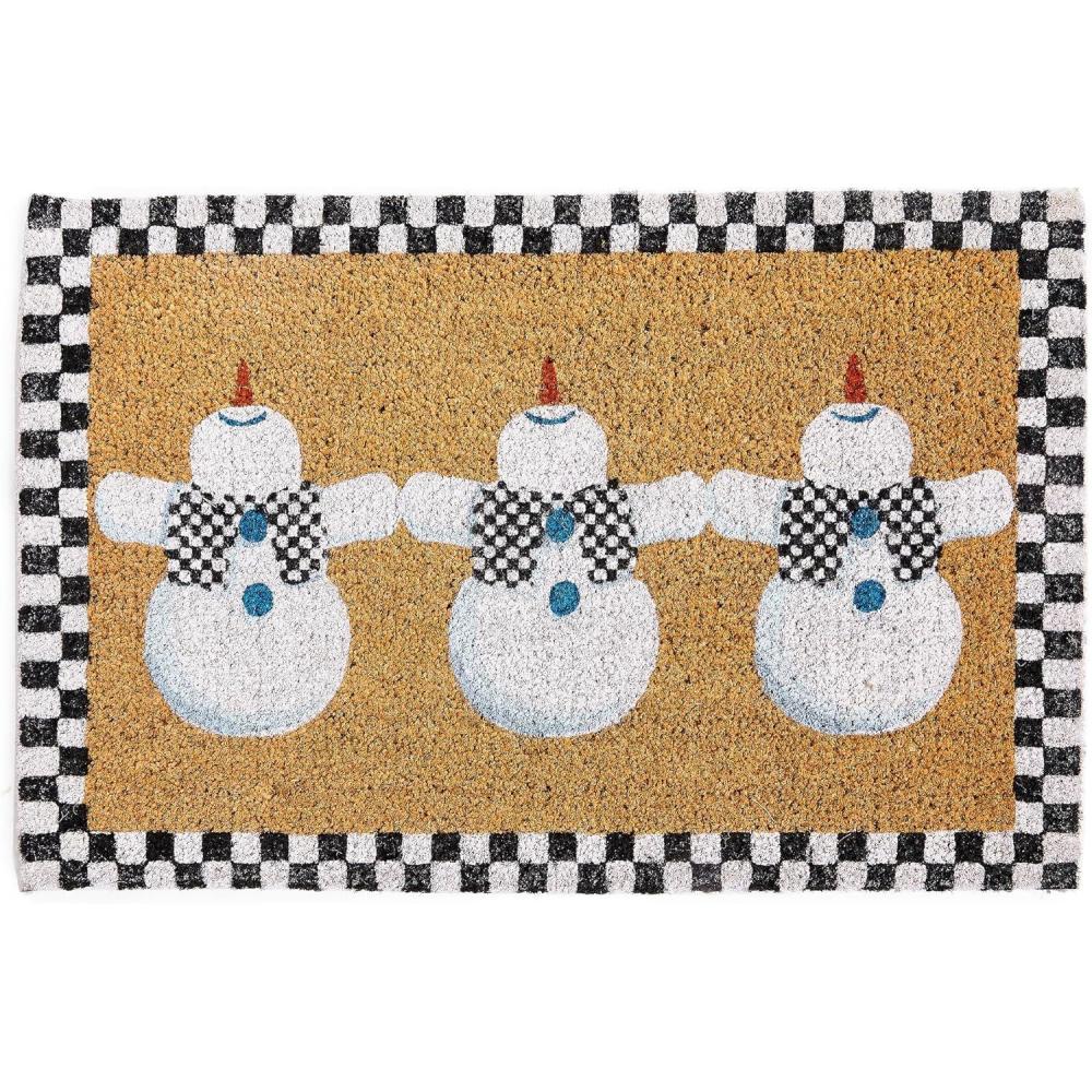 imageMACKENZIECHILDS Entrance Mat Decorative Outdoor Front Door Mat Coir Door Mat Always FlowersDancing Snowman