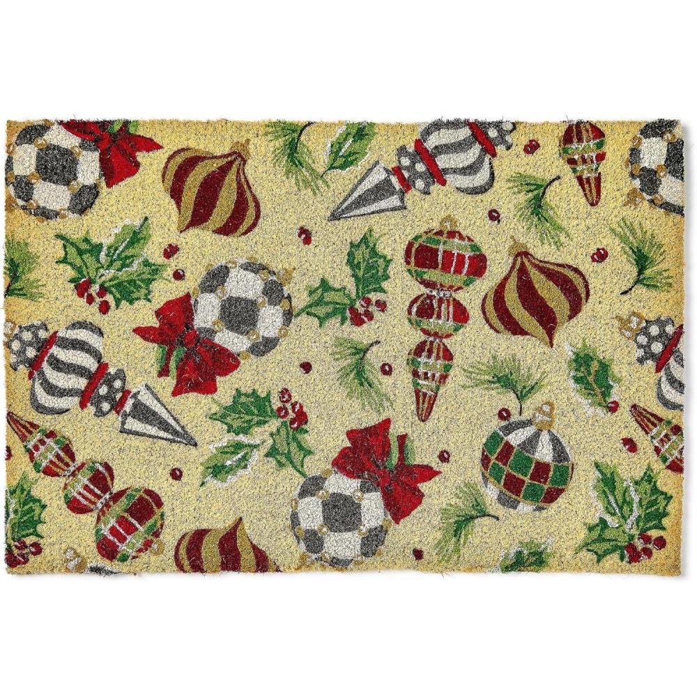 imageMACKENZIECHILDS Entrance Mat Decorative Outdoor Front Door Mat Coir Door Mat Always FlowersDeck the Halls