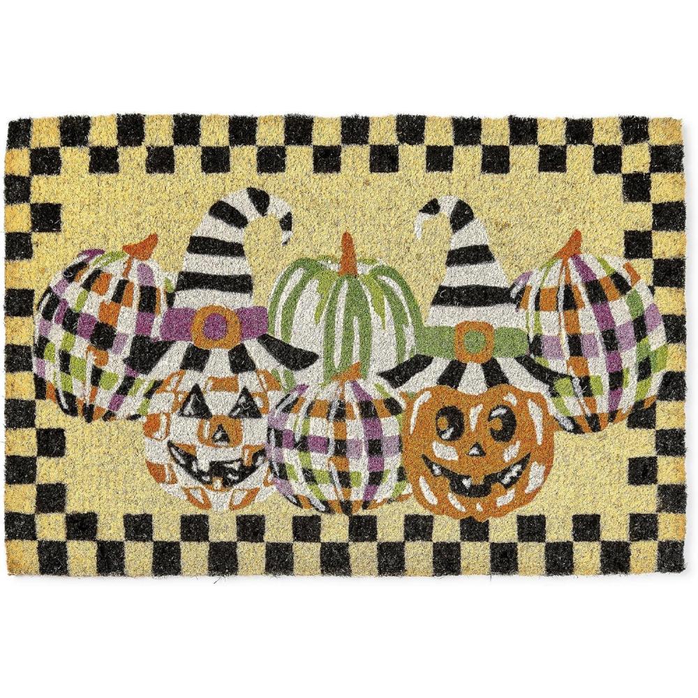 imageMACKENZIECHILDS Entrance Mat Decorative Outdoor Front Door Mat Coir Door Mat Always FlowersHappy Jack O Lanterns