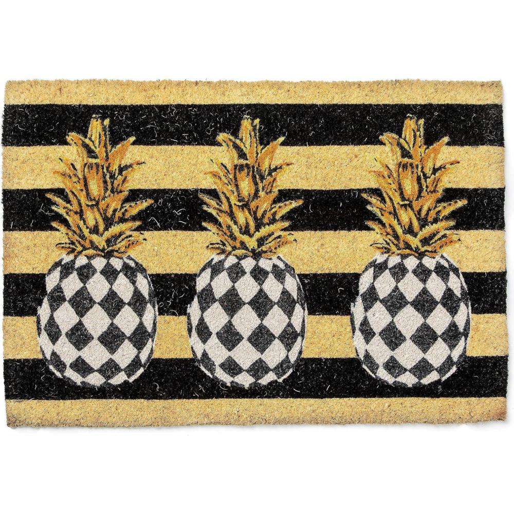 imageMACKENZIECHILDS Entrance Mat Decorative Outdoor Front Door Mat Coir Door Mat Always FlowersPineapple
