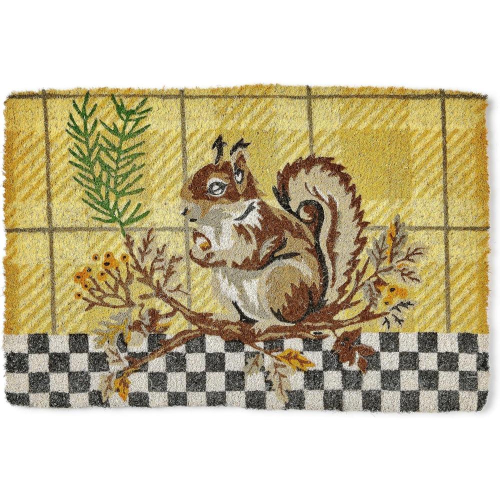 imageMACKENZIECHILDS Entrance Mat Decorative Outdoor Front Door Mat Coir Door Mat Always FlowersSquirrel