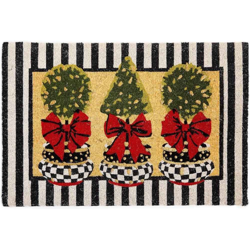 imageMACKENZIECHILDS Entrance Mat Decorative Outdoor Front Door Mat Coir Door Mat Always FlowersTopiary