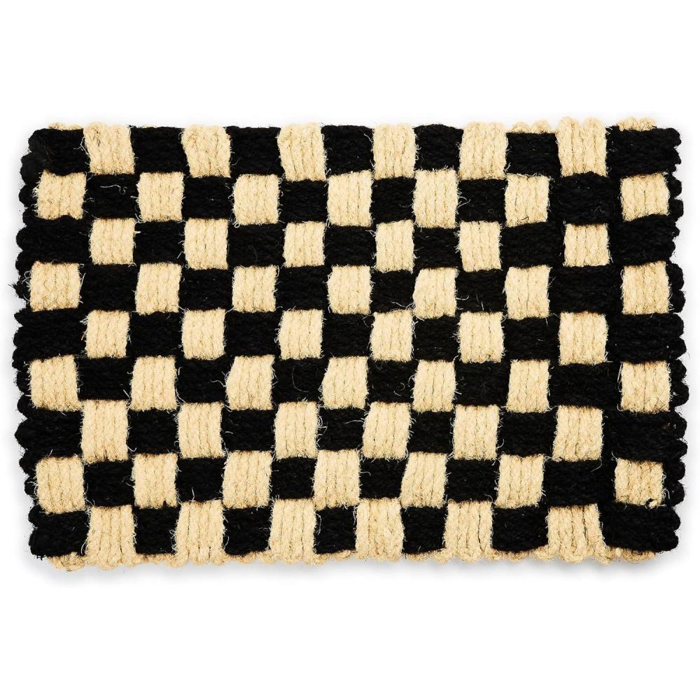 imageMACKENZIECHILDS Entrance Mat Decorative Outdoor Front Door Mat Coir Door Mat Always FlowersWoven Check