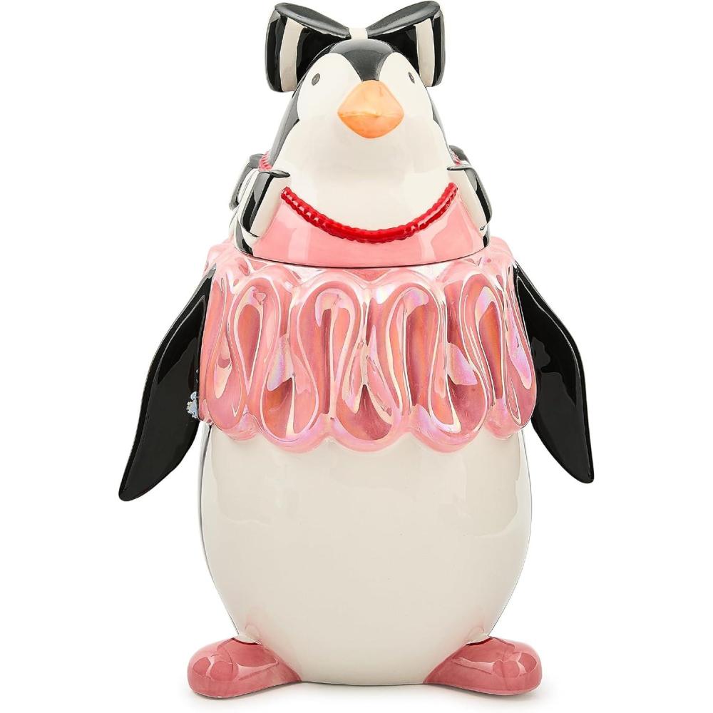 imageMACKENZIECHILDS Patience Brewster Millicent Penguin Ceramic Cookie Jar Cute Kitchen Decor