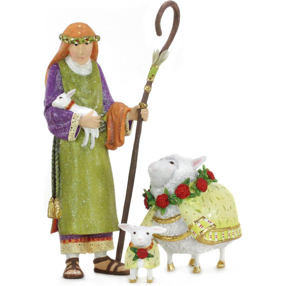 imageMACKENZIECHILDS Patience Brewster Nativity Cherub Angels Arch Set Nativity Scene Christmas Decor Set of 4 FiguresShepherd Sheep