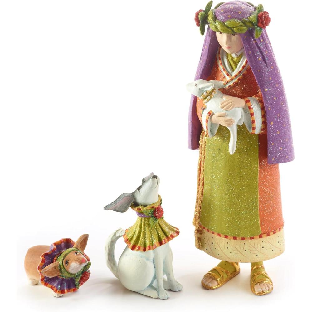 imageMACKENZIECHILDS Patience Brewster Nativity Cherub Angels Arch Set Nativity Scene Christmas Decor Set of 4 FiguresShepherdess with Dog