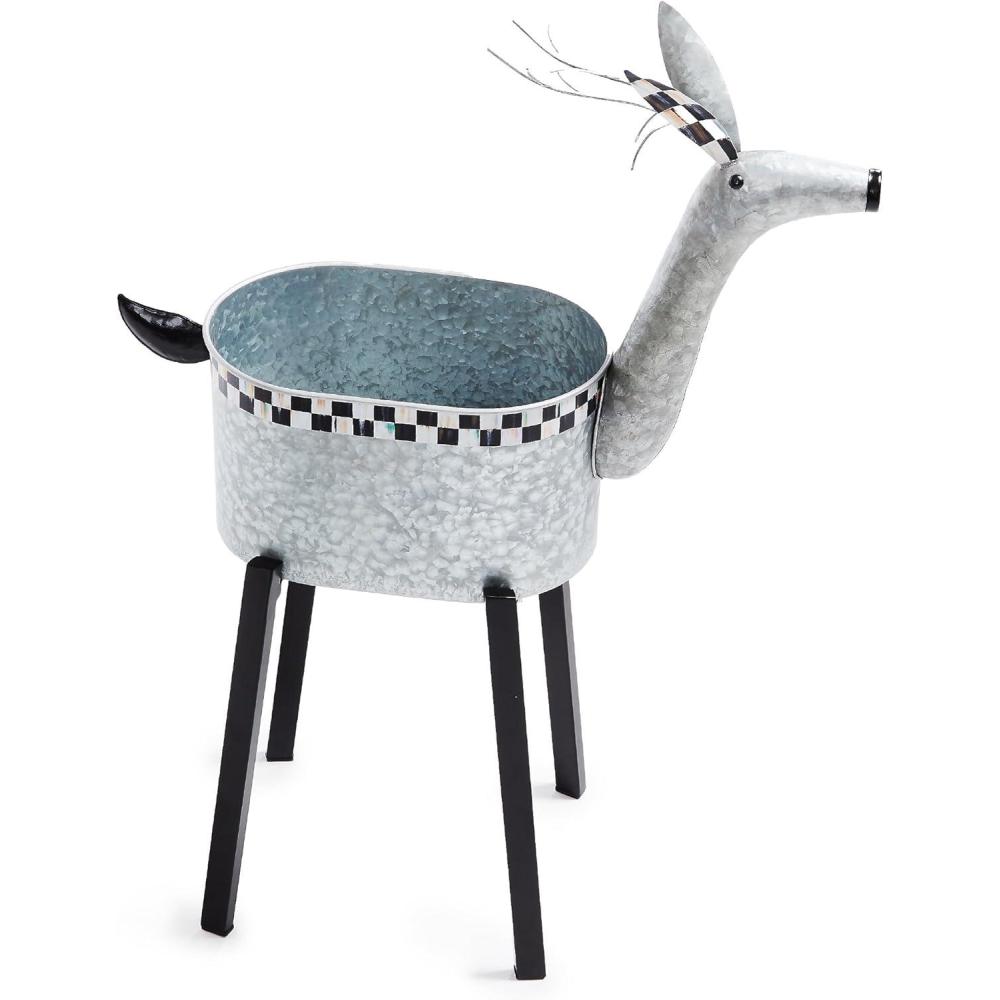 imageMACKENZIECHILDS Reindeer Galvanized Metal Planter IndoorOutdoor Decorative Garden Planter Christmas Reindeer Decor Porch Decor 31 Inches Tall