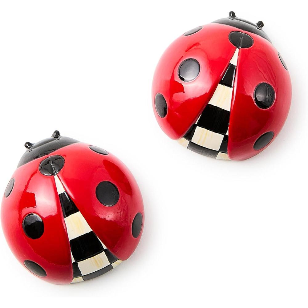 imageMACKENZIECHILDS Set of 2 Decorative Magnets Magnets for Refrigerator Decor BlackandWhite Courtly Check LadybugLady Bug