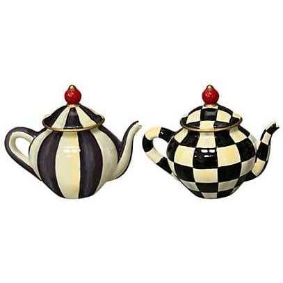 imageMACKENZIECHILDS Set of 2 Decorative Magnets Magnets for Refrigerator Decor BlackandWhite Courtly Check LadybugTeapot