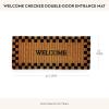 MACKENZIE-CHILDS Double-Door Entrance Mat, Decorative Outdoor Coir Doormat, Double Front-Door Mat and Welcome Mat, Welcome Checked(Welcome Checked)