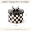 MACKENZIE-CHILDS Ceramic Trinket Box, Decorative Storage Box for Home Use, Black-and-White Courtly Check Butterfly