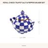 MACKENZIE-CHILDS Teapot Salt and Pepper Shaker Set, Ceramic Salt and Pepper Holders, Blue-and-White Royal Check(Royal Check)