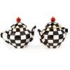 MACKENZIE-CHILDS Teapot Salt and Pepper Shaker Set, Ceramic Salt and Pepper Holders, Blue-and-White Royal Check(Courtly Check)