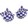 MACKENZIE-CHILDS Teapot Salt and Pepper Shaker Set, Ceramic Salt and Pepper Holders, Blue-and-White Royal Check(Royal Check)