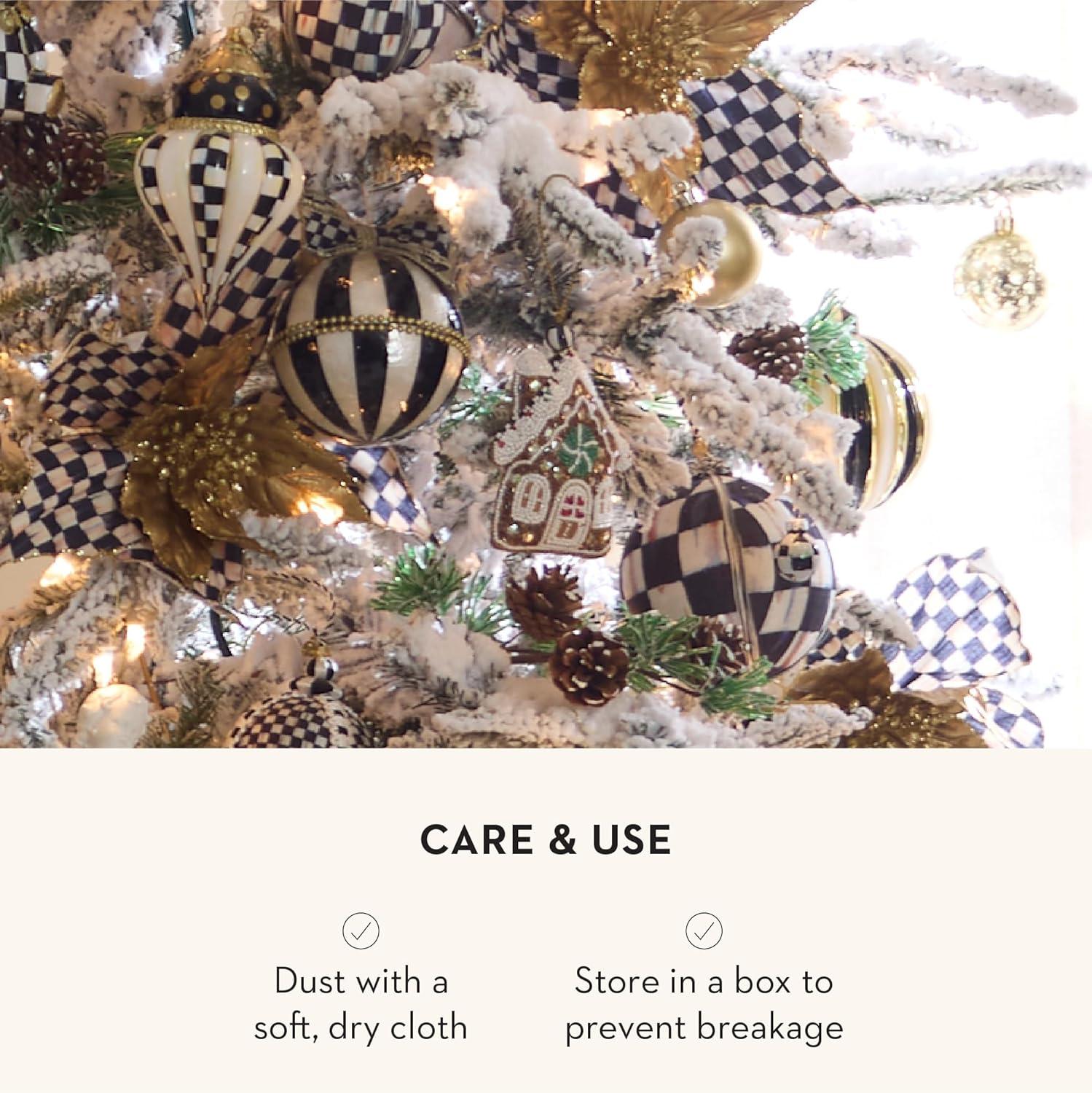 imageMACKENZIECHILDS Set of 4 Glass Ornaments Christmas Tree Decorations Check It Out SantaGingerbread House