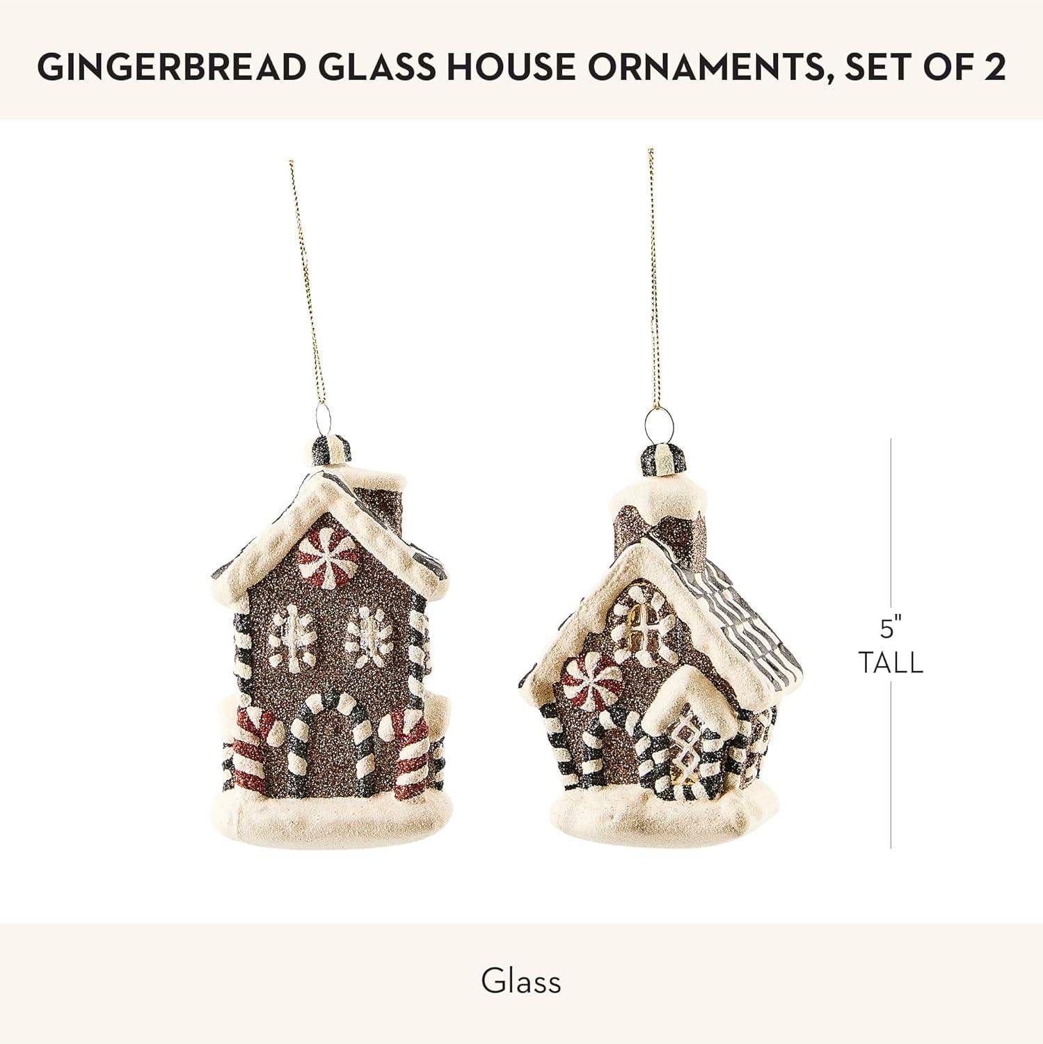 imageMACKENZIECHILDS Set of 4 Glass Ornaments Christmas Tree Decorations Check It Out SantaGingerbread House