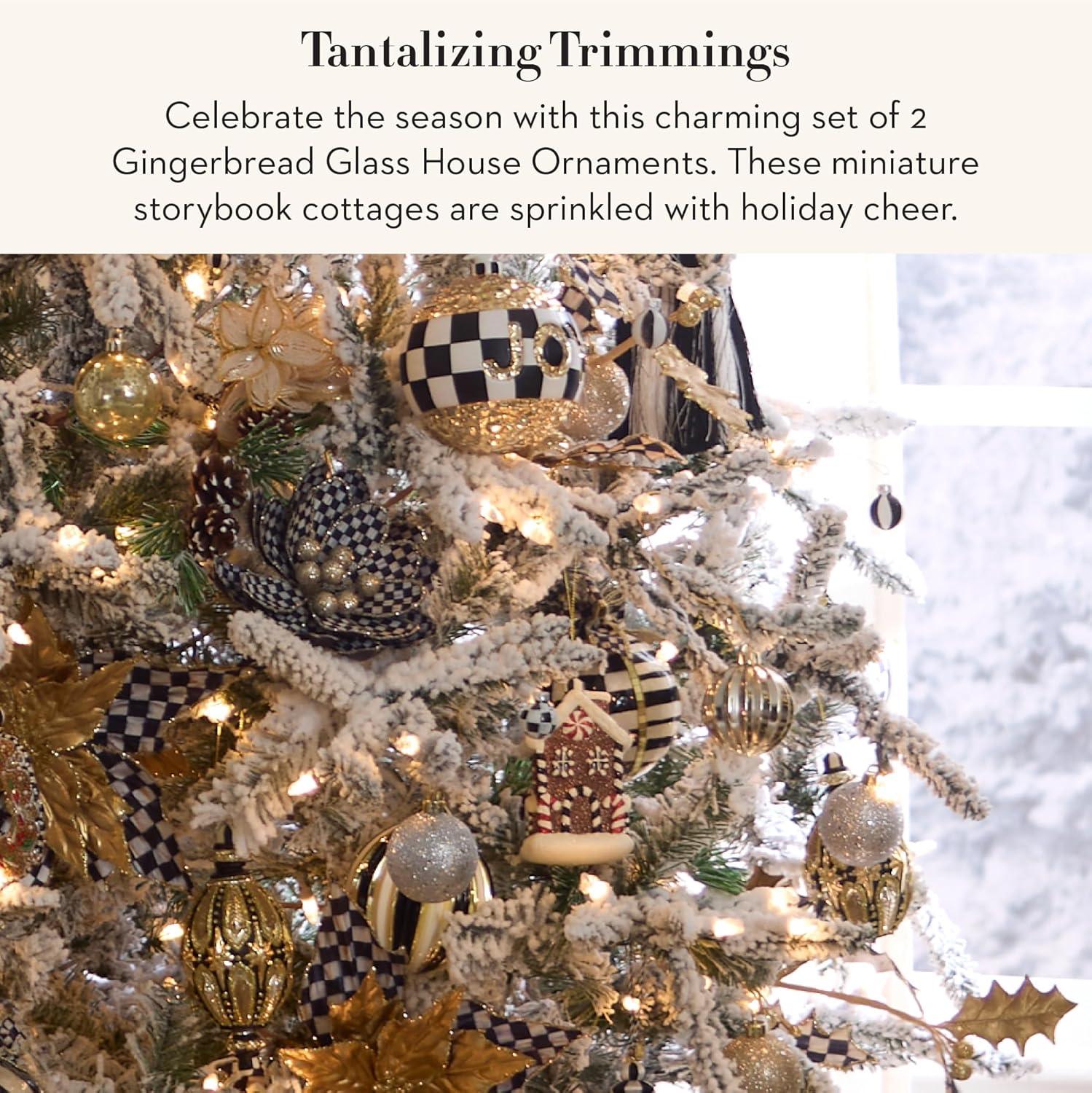 imageMACKENZIECHILDS Set of 4 Glass Ornaments Christmas Tree Decorations Check It Out SantaGingerbread House