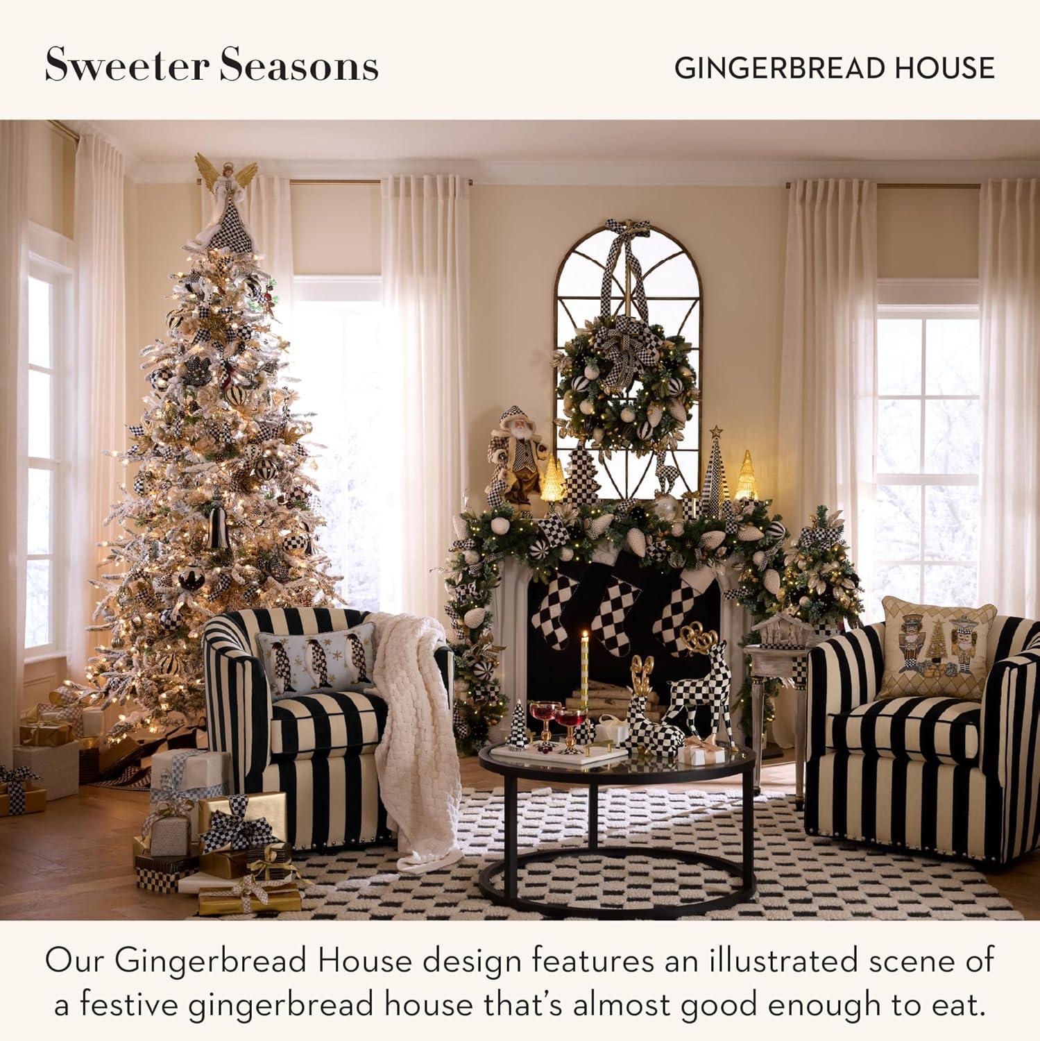 imageMACKENZIECHILDS Set of 4 Glass Ornaments Christmas Tree Decorations Check It Out SantaGingerbread House