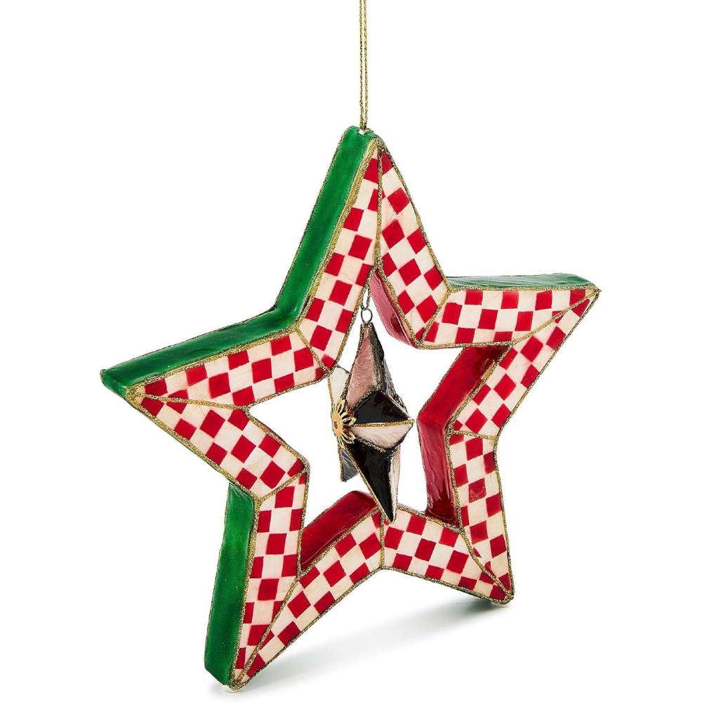 imageMACKENZIECHILDS Set of 3 Capiz Ball Ornaments Christmas Tree Decorations Set BlackandWhite Courtly NoelCheck It Out Red