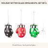 MACKENZIE-CHILDS Set of 4 Glass Ornaments, Christmas Tree Decorations, Check It Out Santa(Holiday Mitten)