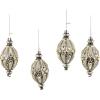 MACKENZIE-CHILDS Set of 4 Glass Ornaments, Christmas Tree Decorations, Check It Out Santa(Courtly Noel Teardrop)