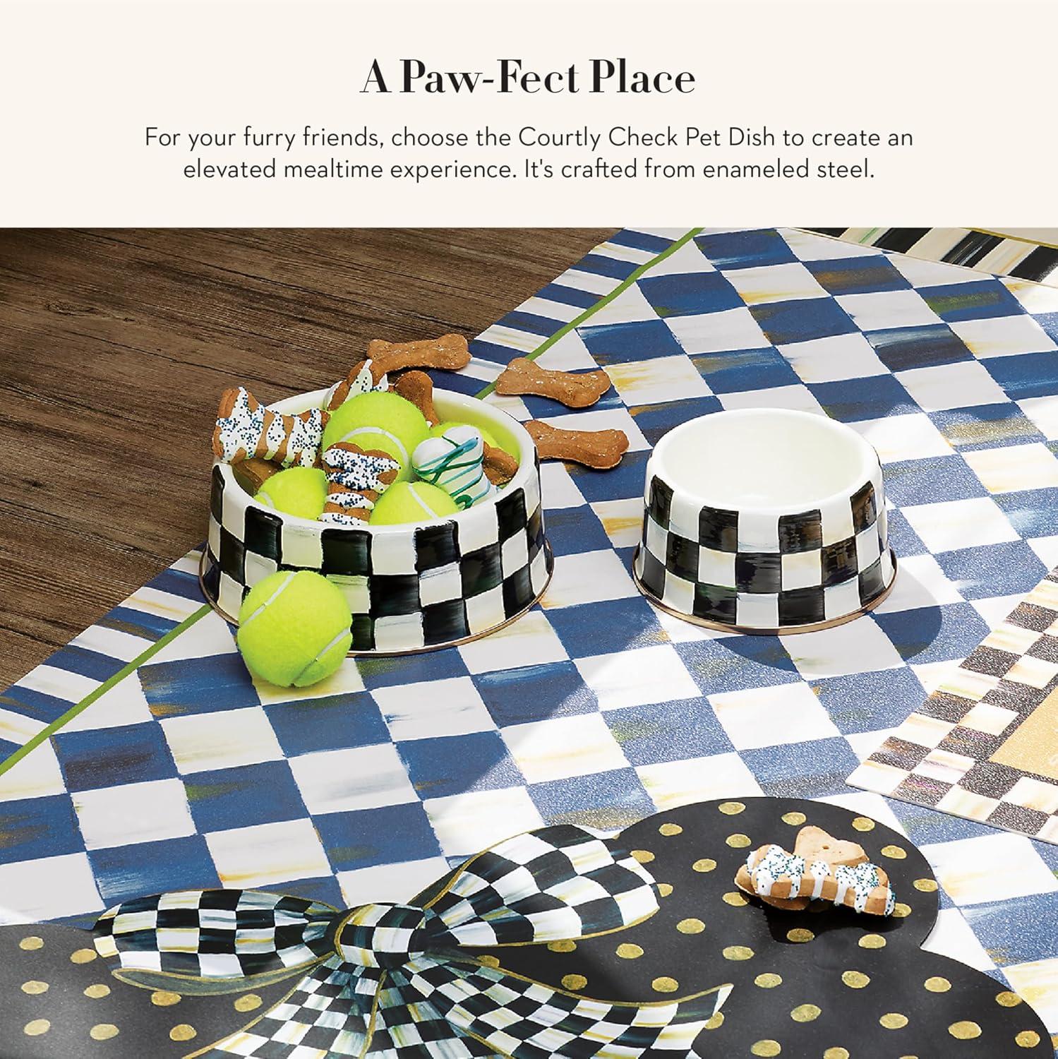 imageMACKENZIECHILDS Enamel Cat Dish Cute Cat Bowl for Food and Water GreenandWhite Emerald CheckCourtly Check