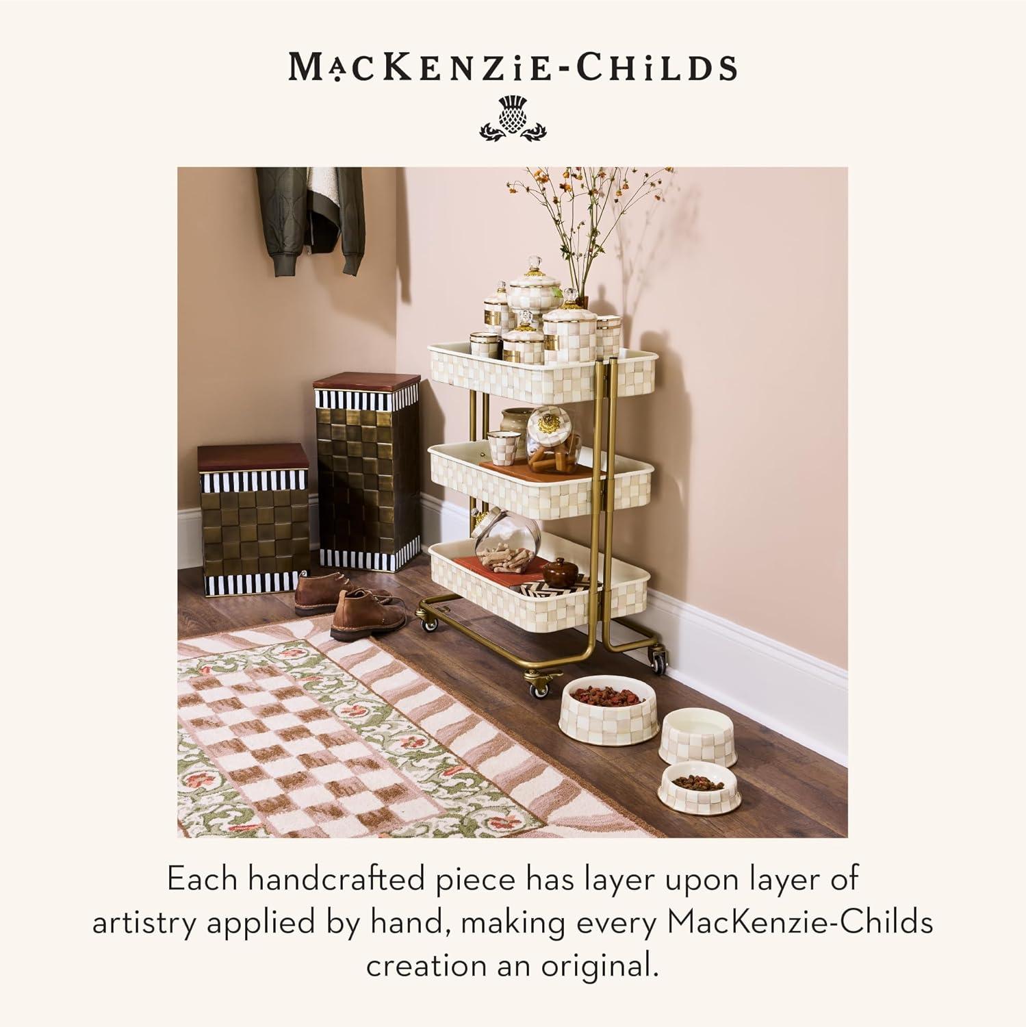 imageMACKENZIECHILDS Enamel Cat Dish Cute Cat Bowl for Food and Water GreenandWhite Emerald CheckMocha Check