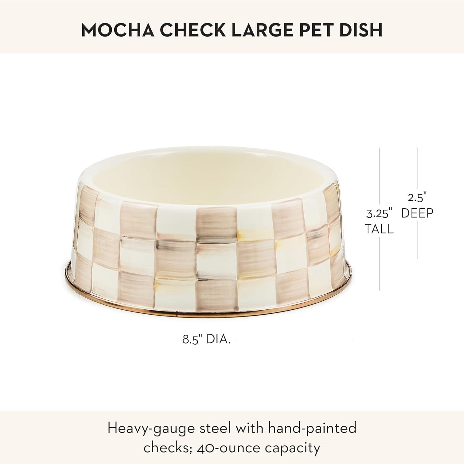 imageMACKENZIECHILDS Enamel Cat Dish Cute Cat Bowl for Food and Water GreenandWhite Emerald CheckMocha Check